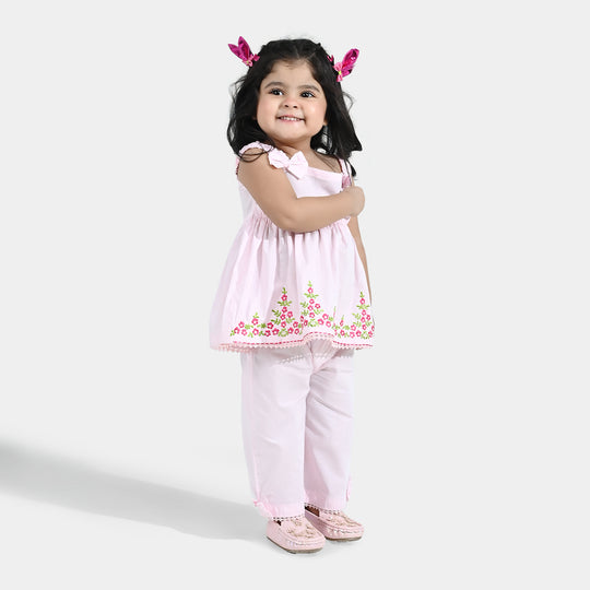 Infant Girls Cotton  Embroidered 2Pcs (Mehka Gul) - Baby Pink