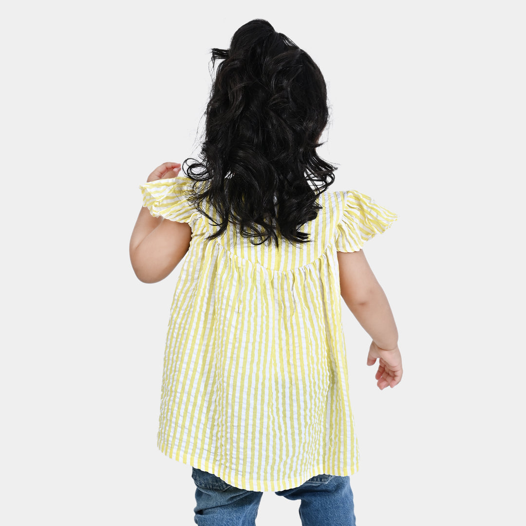 Infant Girls Poly Cotton Casual Frock Caroyan Stripe-Yellow