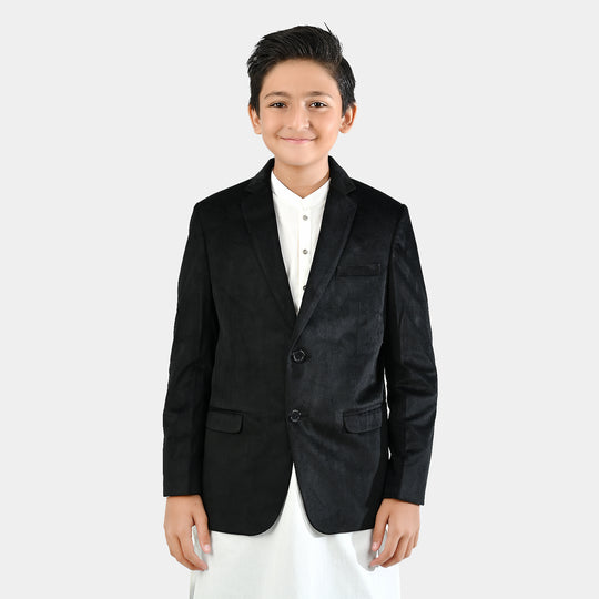 Boys Suede Blazer-BLACK