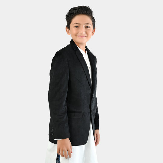Boys Suede Blazer-BLACK