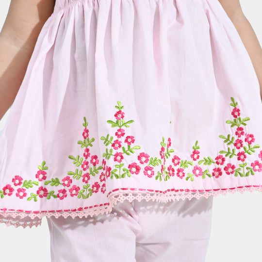 Infant Girls Cotton  Embroidered 2Pcs (Mehka Gul) - Baby Pink