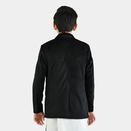 Boys Suede Blazer-BLACK