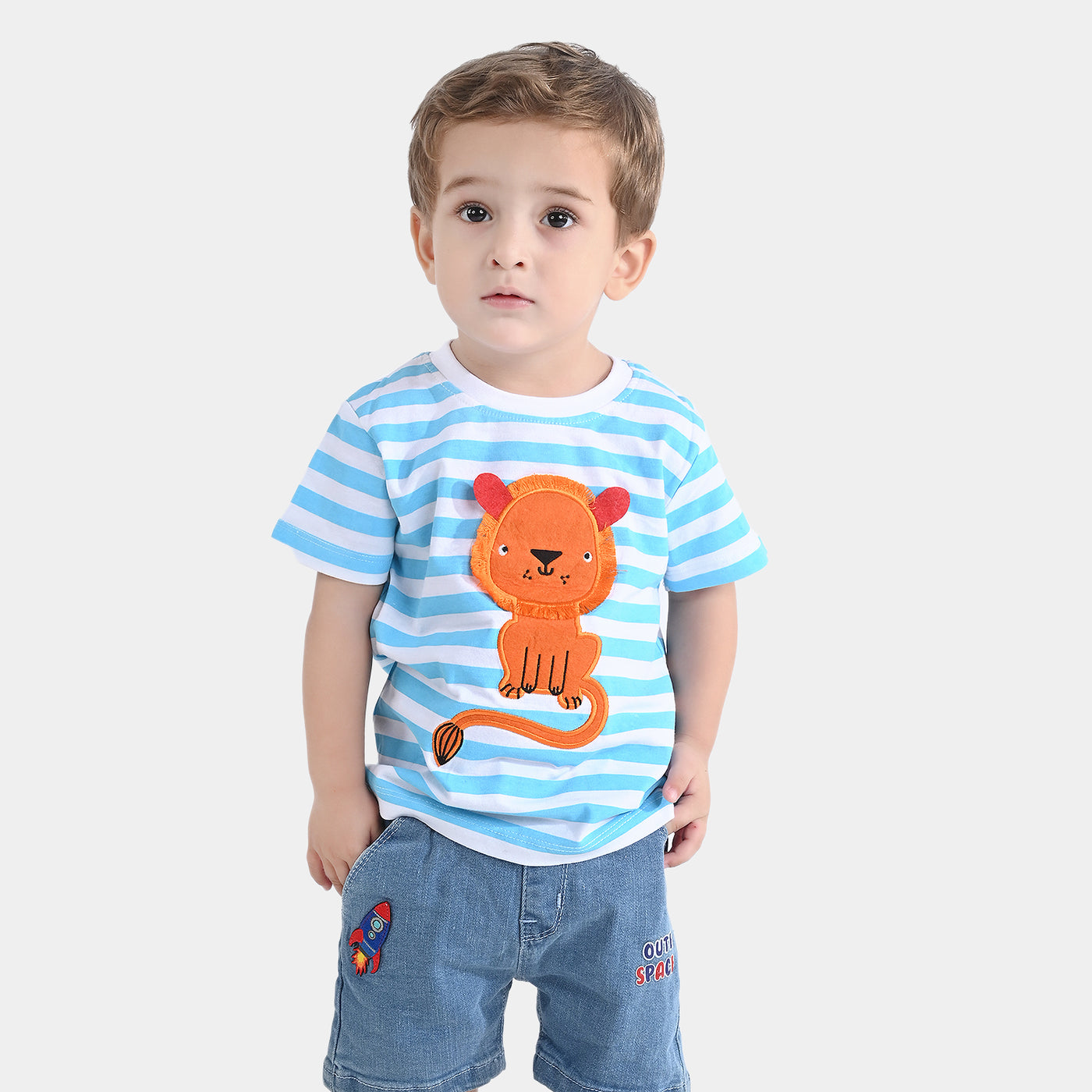 Infant Boys Cotton Jersey Round Neck T-Shirt Lion-White