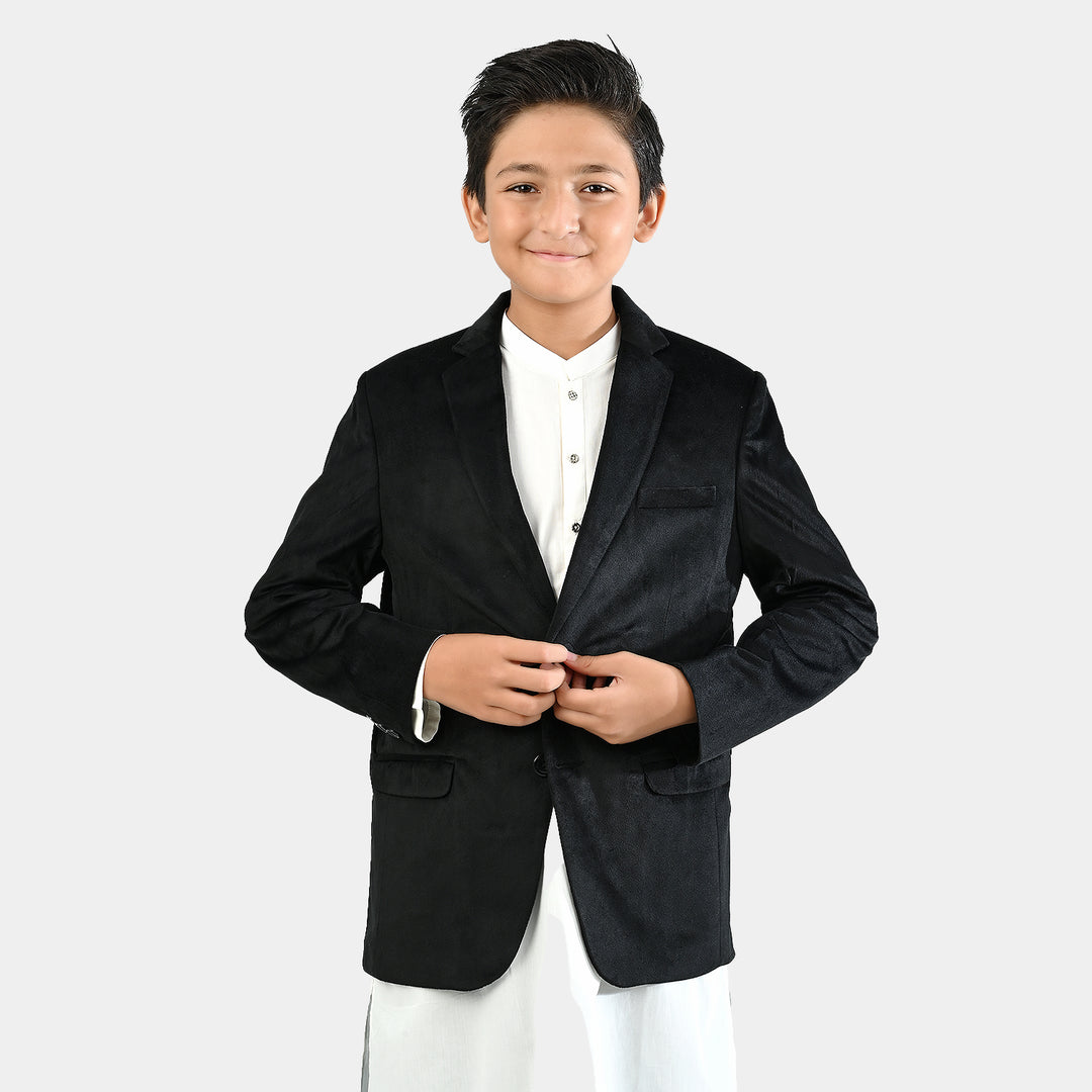 Boys Suede Blazer-BLACK