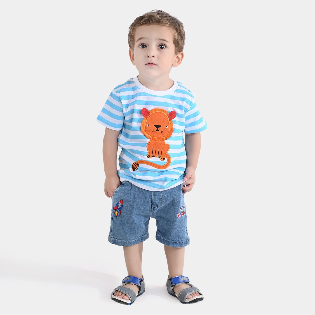 Infant Boys Cotton Jersey Round Neck T-Shirt Lion-White