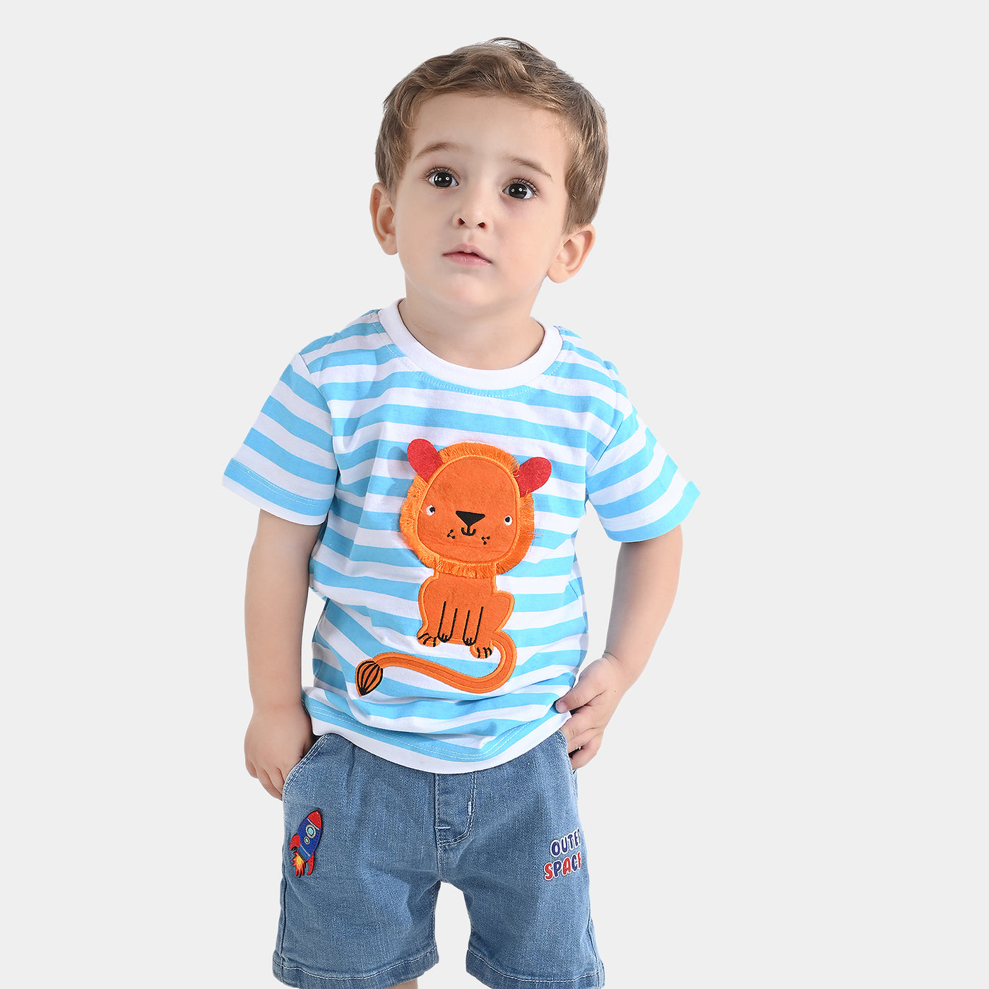 Infant Boys Cotton Jersey Round Neck T-Shirt Lion-White