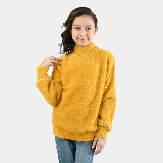 Girls VPN-Acrylic Sweater-Mock Neck Pearls-Lt.Mustard