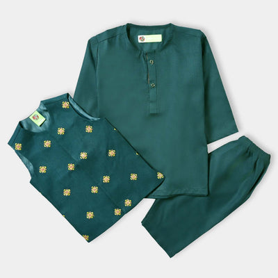 Infant Boys Poly Viscose 3 Piece Suit (Ethnic Funk)-T-Green