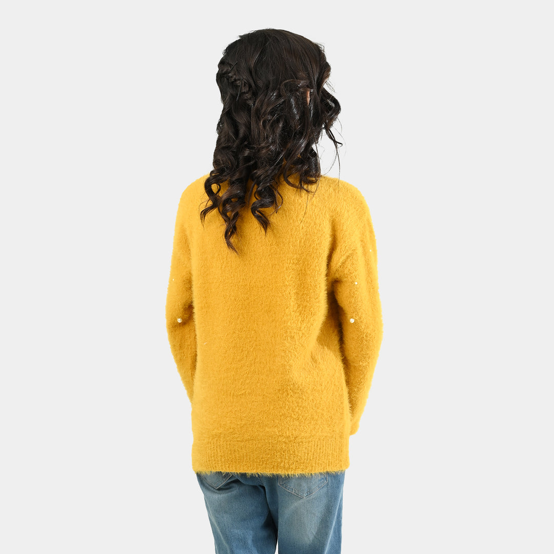 Girls VPN-Acrylic Sweater-Mock Neck Pearls-Lt.Mustard