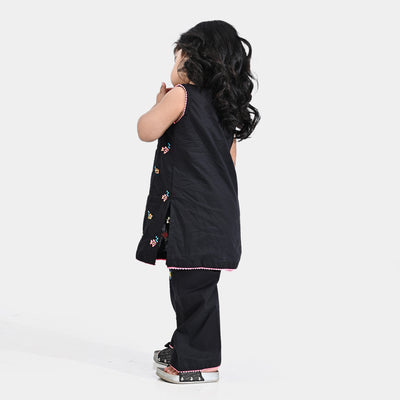 Infant Girls Cotton Slub EMB 2PC Suit Little Fishes-BLACK