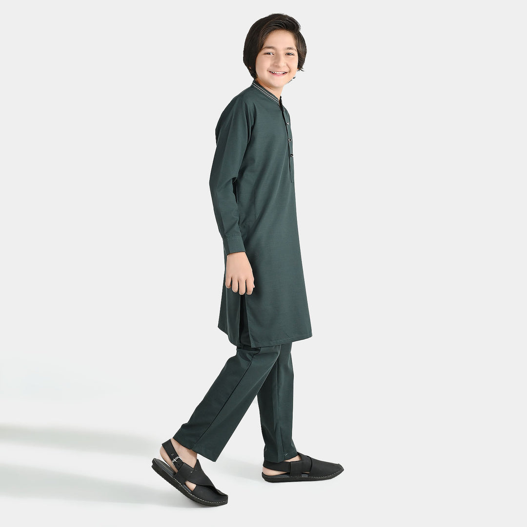 Boys Poly Viscose Shalwar Suit (Running Stitch) - Teal Green