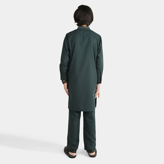 Boys Poly Viscose Shalwar Suit (Running Stitch) - Teal Green