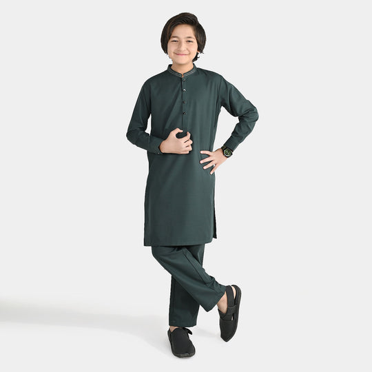 Boys Poly Viscose Shalwar Suit (Running Stitch) - Teal Green