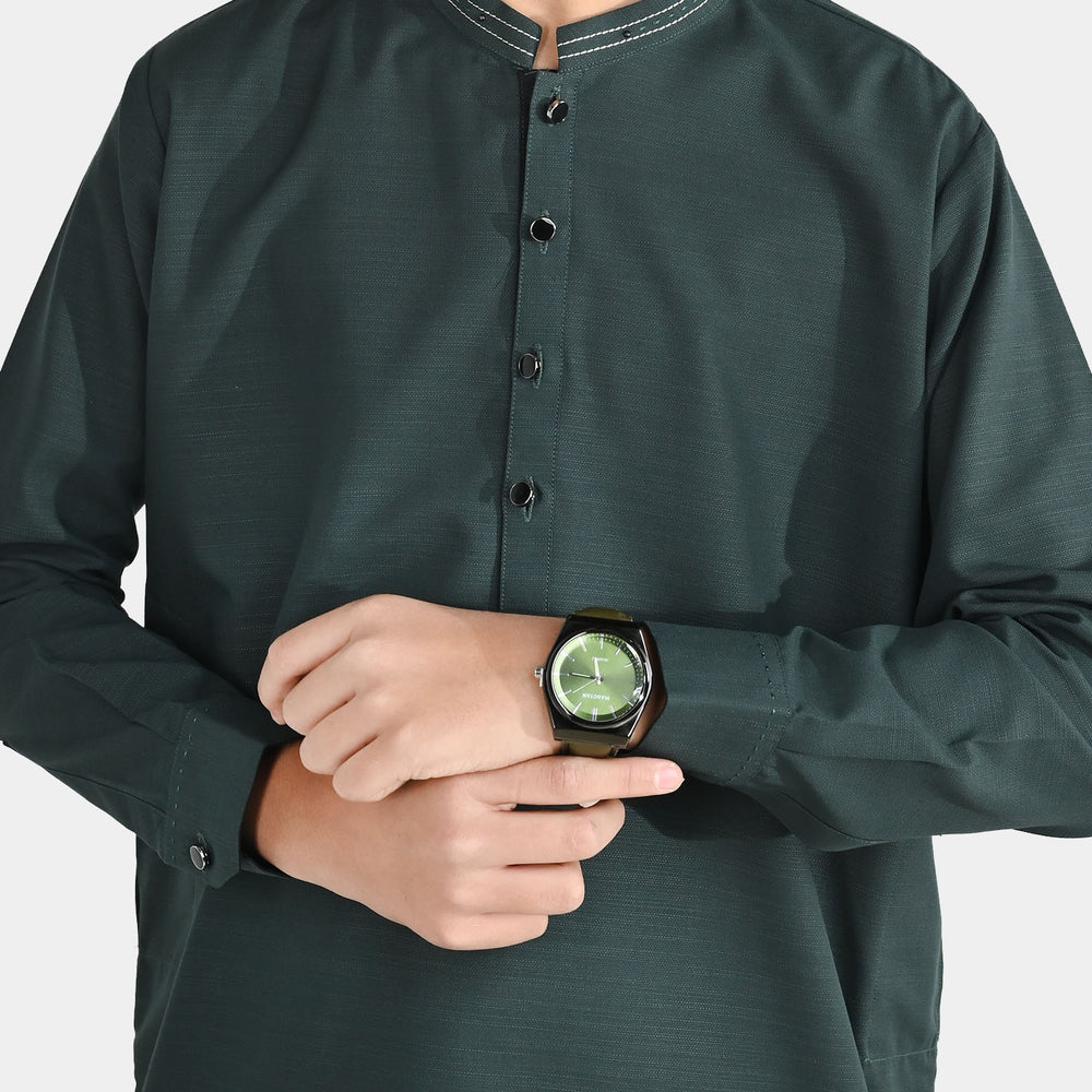Boys Poly Viscose Shalwar Suit (Running Stitch) - Teal Green