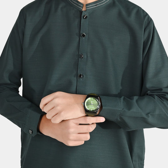 Boys Poly Viscose Shalwar Suit (Running Stitch) - Teal Green