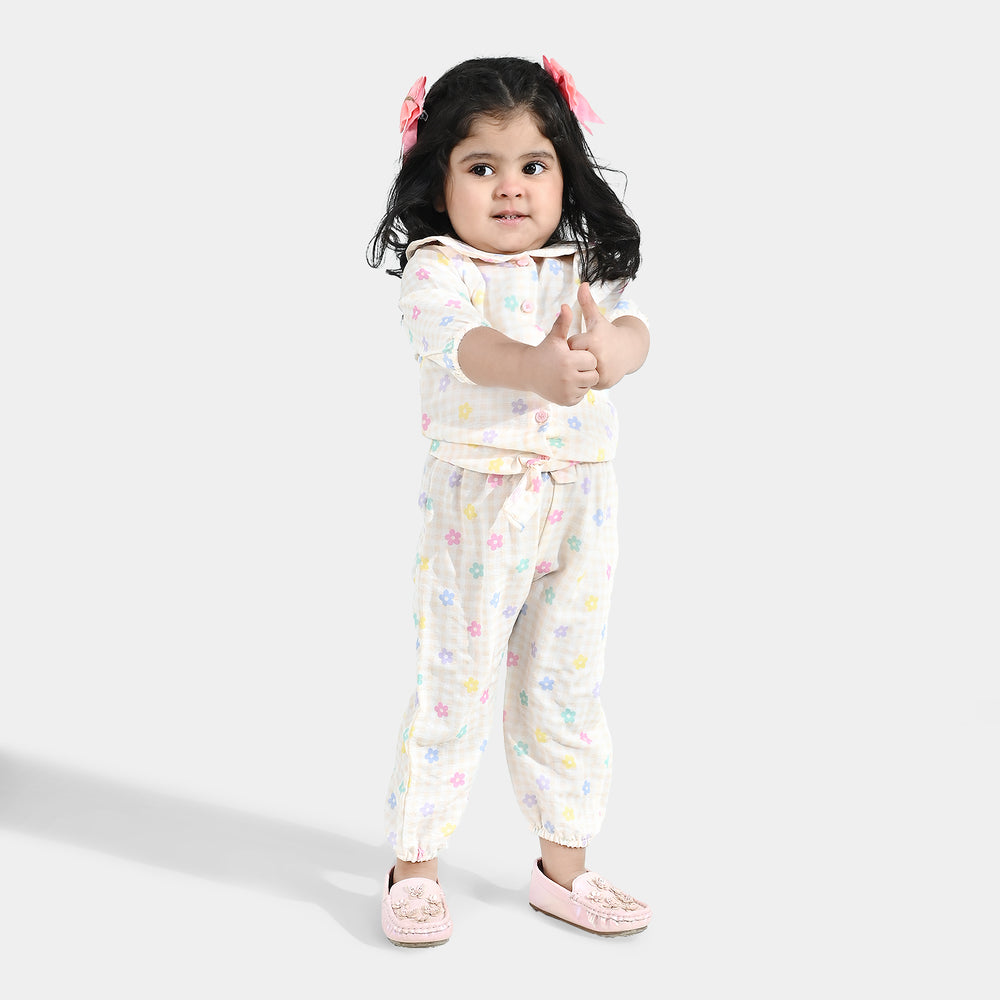 Infant Girls Poly Crinkle 2 Pc Suit - Cream