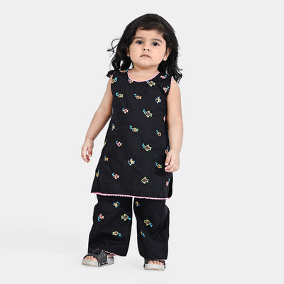 Infant Girls Cotton Slub EMB 2PC Suit Little Fishes-BLACK