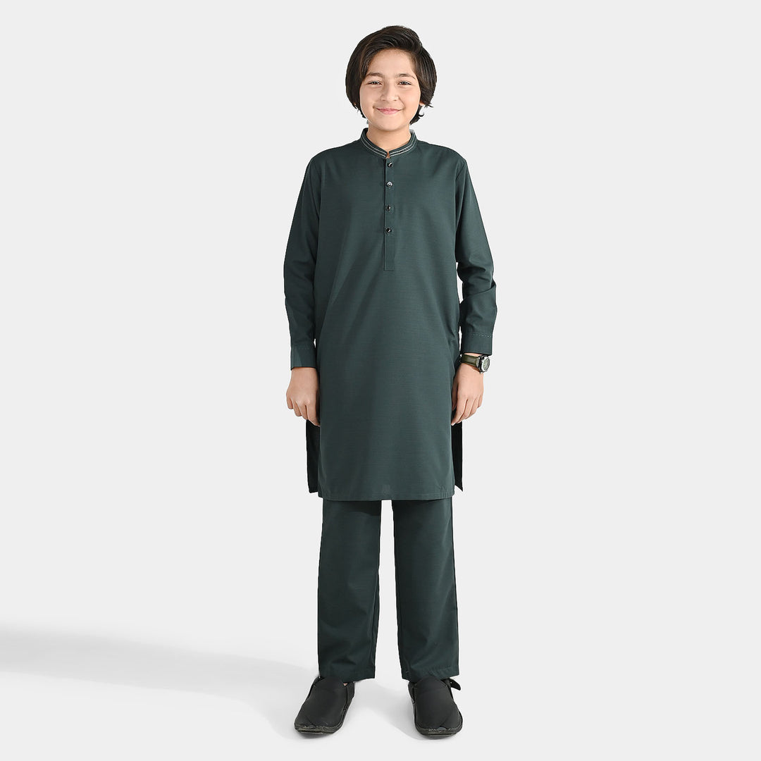 Boys Poly Viscose Shalwar Suit (Running Stitch) - Teal Green