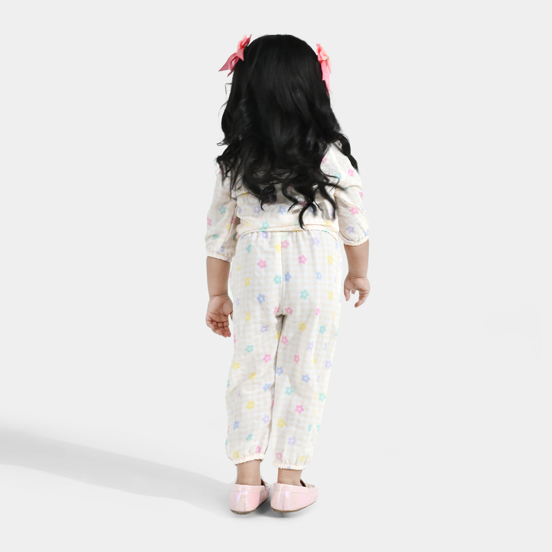 Infant Girls Poly Crinkle 2 Pc Suit - Cream