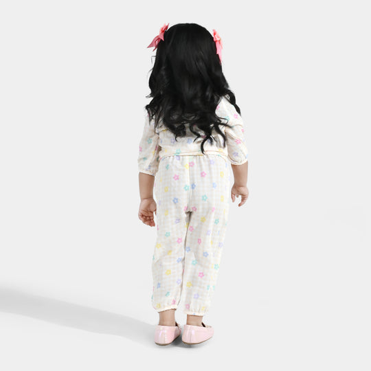 Infant Girls Poly Crinkle 2 Pc Suit - Cream