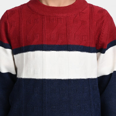 Boys Knitted Full Sleeves Sweater - Multi