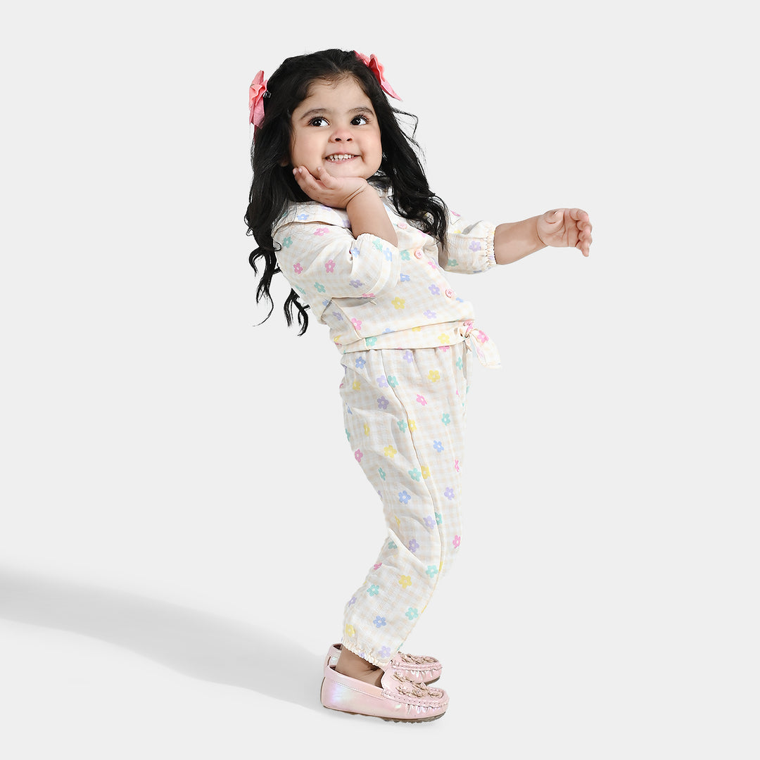 Infant Girls Poly Crinkle 2 Pc Suit - Cream