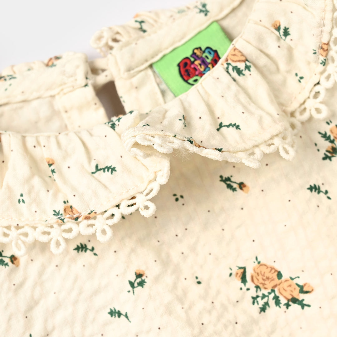 Infant Girls Cotton Viscose Casual Frock Vintage Flora-OFF-White