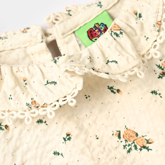 Infant Girls Cotton Viscose Casual Frock Vintage Flora-OFF-White