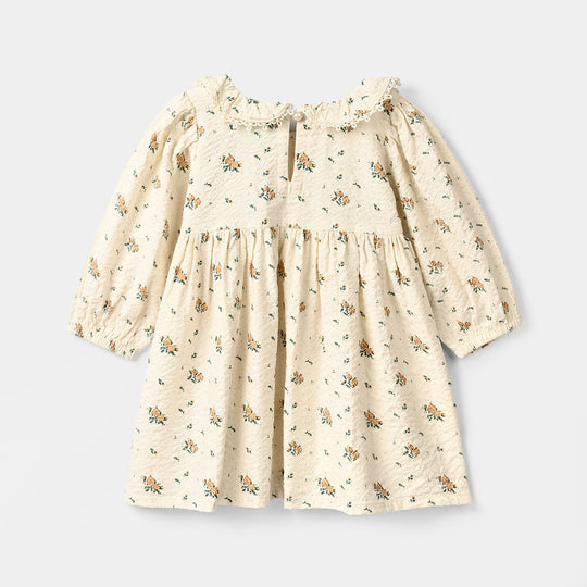 Infant Girls Cotton Viscose Casual Frock Vintage Flora-OFF-White