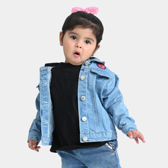 Infant Girls Denim rigid Woven Hood Jacket-Light Blue