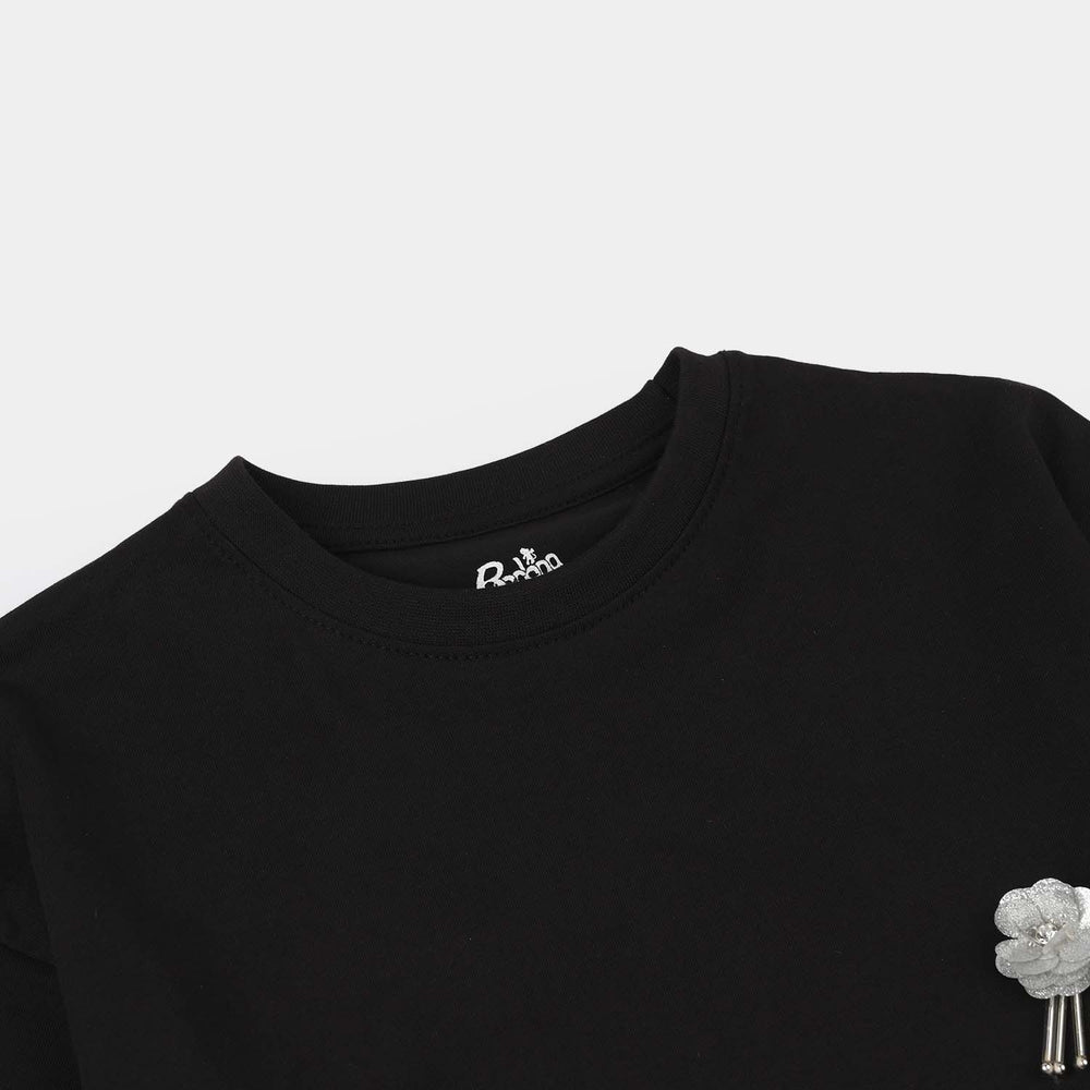 Girls Jersey/Terry T-Shirt – Black