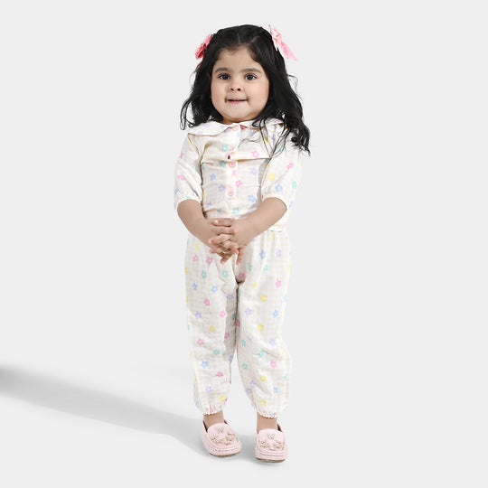 Infant Girls Poly Crinkle 2 Pc Suit - Cream