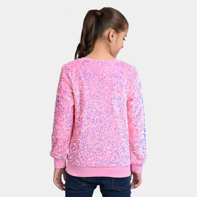 Girls Velvet Sweatshirt Sequins Round-Pink