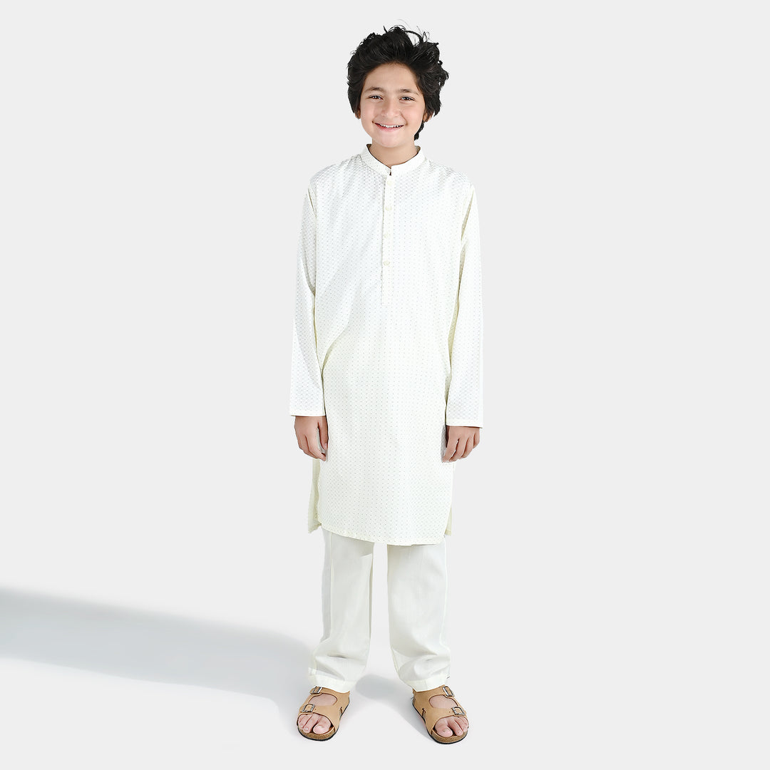 Boys Poly Viscose Kurta Pajama (Elegant)-Cream