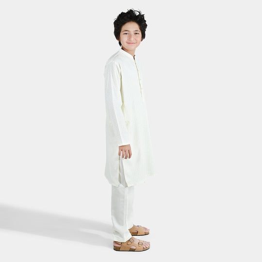 Boys Poly Viscose Kurta Pajama (Elegant)-Cream