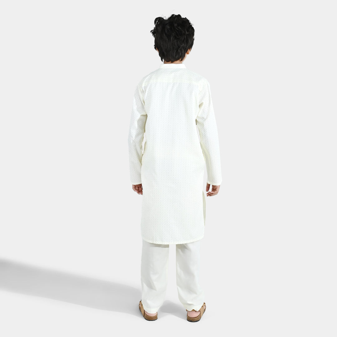 Boys Poly Viscose Kurta Pajama (Elegant)-Cream