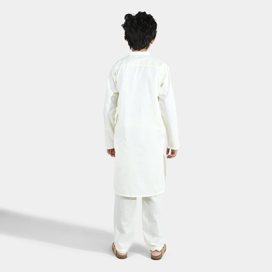 Boys Poly Viscose Kurta Pajama (Elegant)-Cream