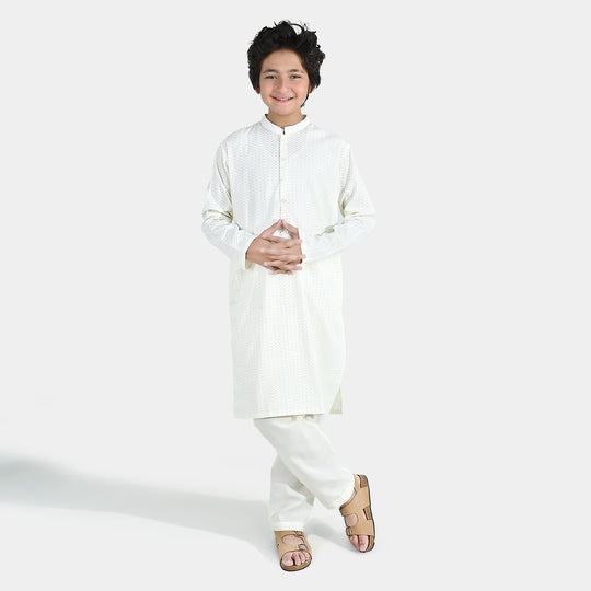 Boys Poly Viscose Kurta Pajama (Elegant)-Cream