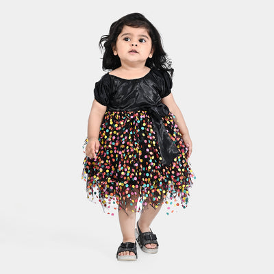 Infant Girls Net Fancy Frock Multi Riffle-Multi