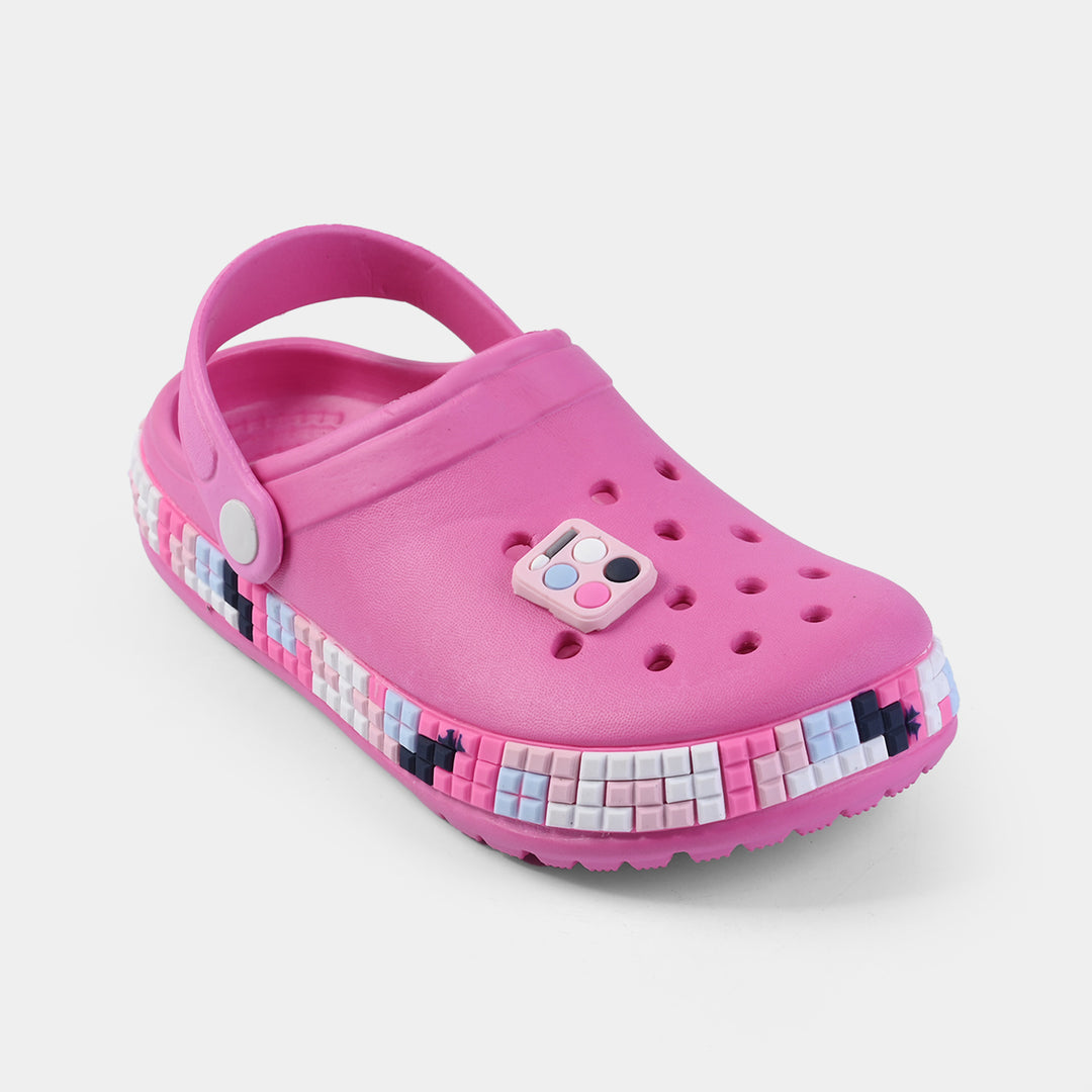 Kids Pink Charm Clog Sandals with Heel Strap