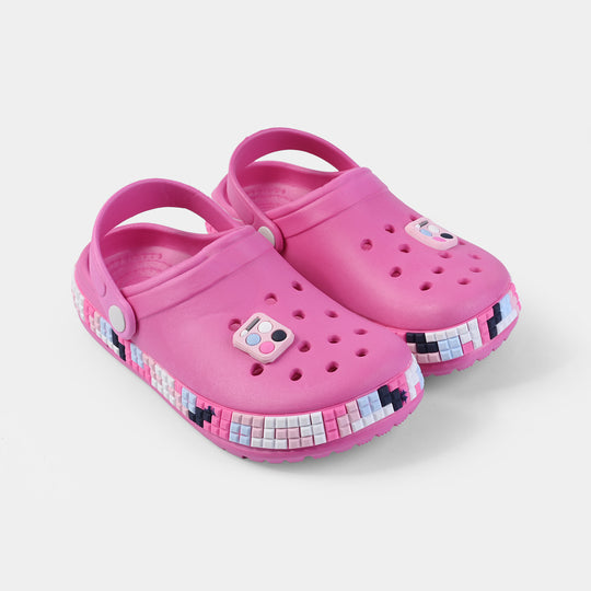 Kids Pink Charm Clog Sandals with Heel Strap