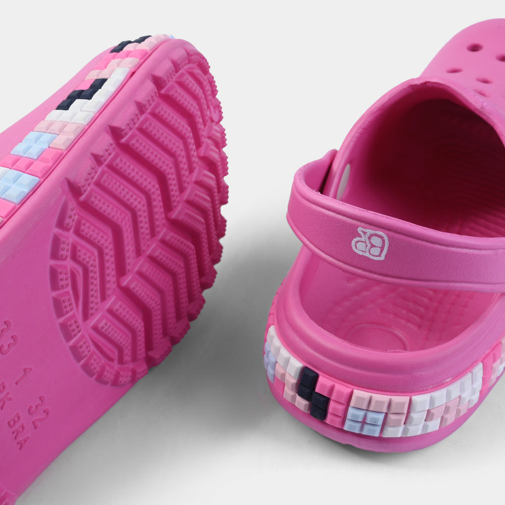 Kids Pink Charm Clog Sandals with Heel Strap