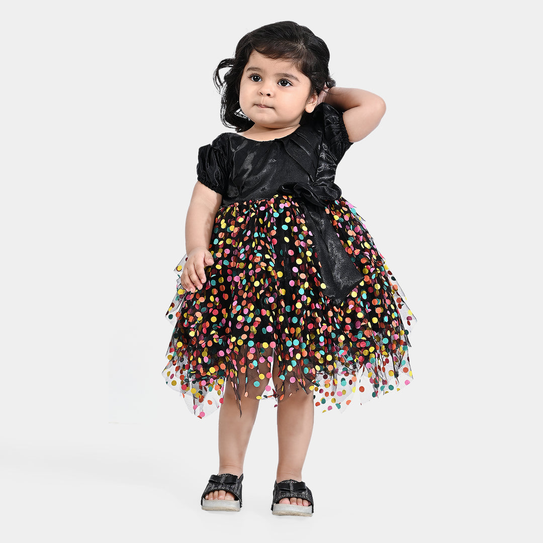 Infant Girls Net Fancy Frock Multi Riffle-Multi