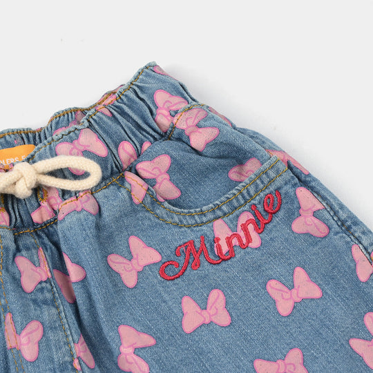 Girls Denim Stretch Shorts (Character) - Mid Blue