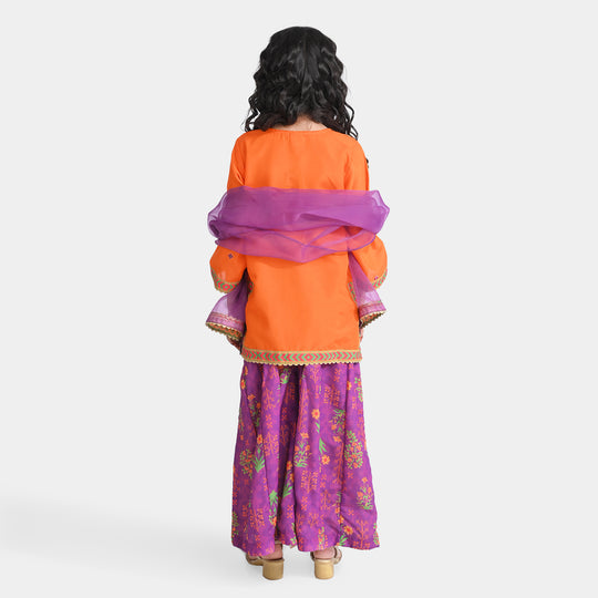 Girls poly cambric Fancy 3 Pcs Bano-ORANGE