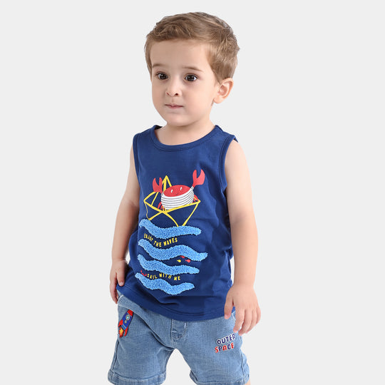 Infant Boys Cotton Jersey Sando Crab-Navy Peony