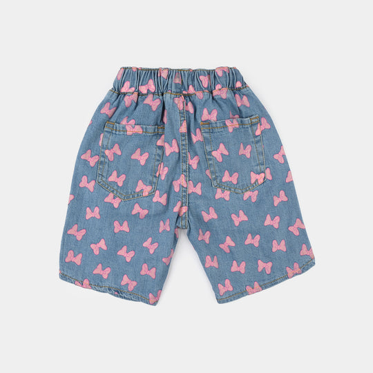 Girls Denim Stretch Shorts (Character) - Mid Blue