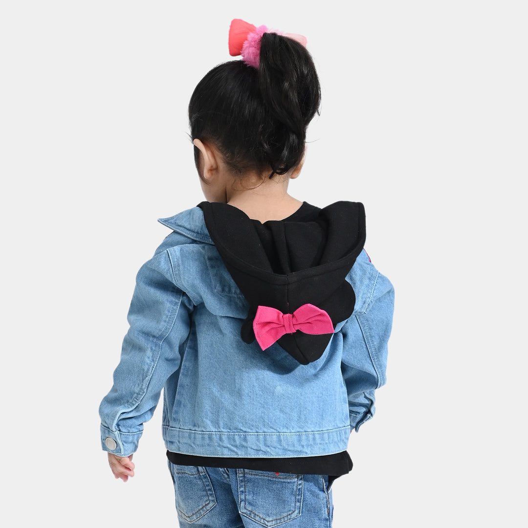 Infant Girls Denim rigid Woven Hood Jacket-Light Blue