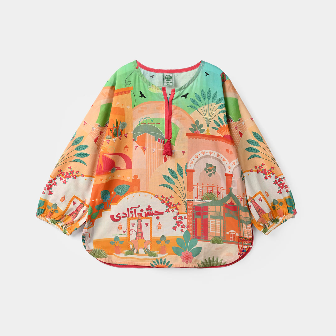 Girls Cotton Casual Top Jashan-E-Azadi-Multi
