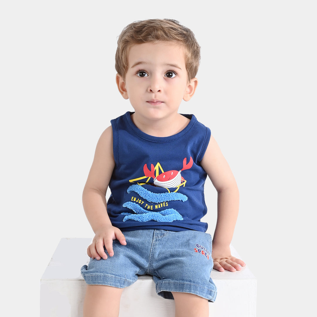 Infant Boys Cotton Jersey Sando Crab-Navy Peony